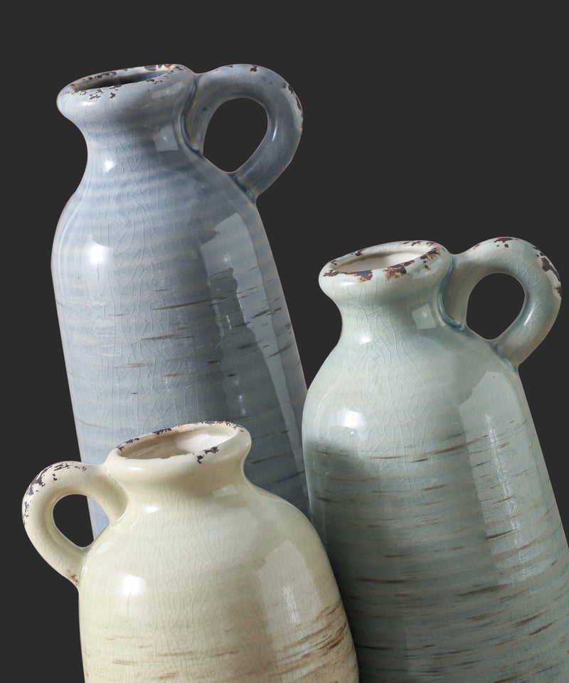 ooit Ceramic Vase Set of 3 | Neutral Vase Home Decor with Handle | Pottery Modern Farmhouse Vases Pampas Grass Flower Vases for Home Decor Table Living Room Centerpieces Mantel Decor - Multicolor - Image 3