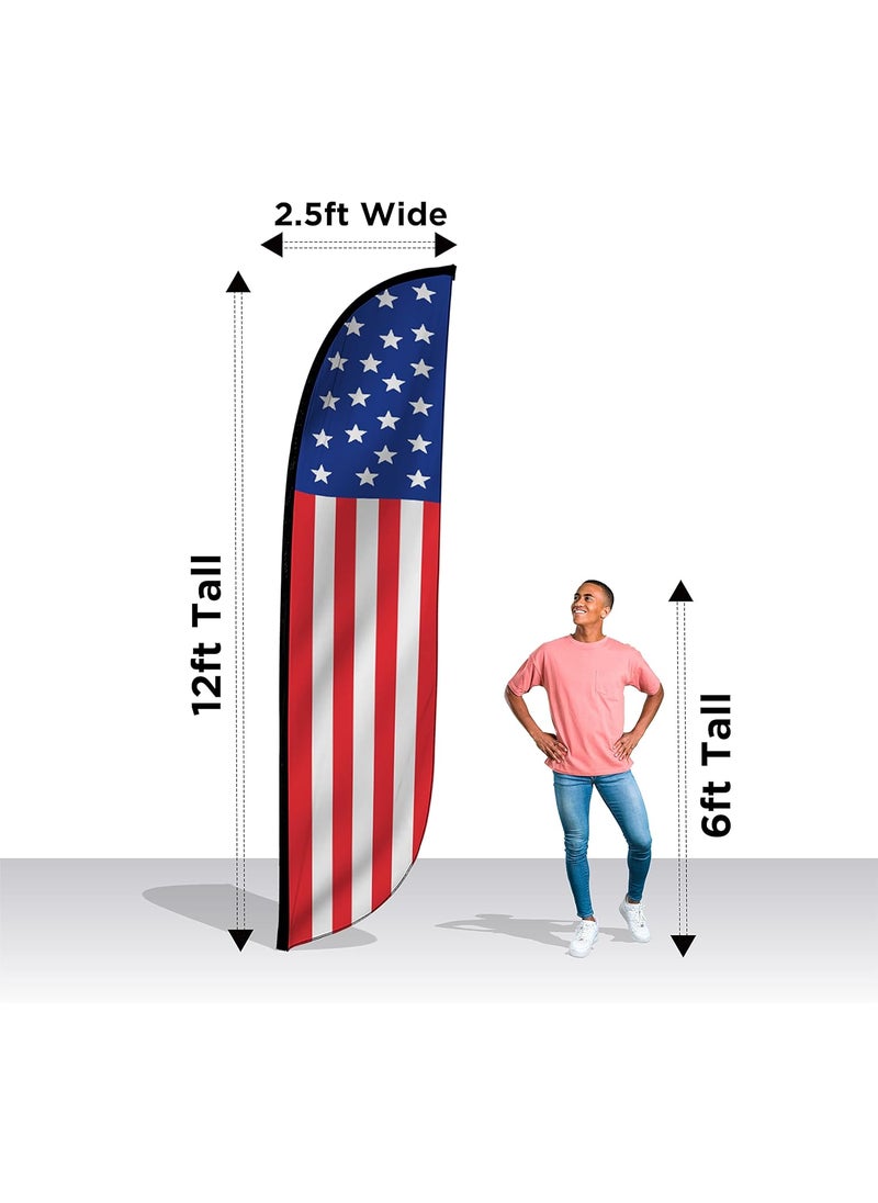LookOurWay LookOurWay Feather Flag Banner  12 Feet Tall Advertising Flags for Outdoor Business and Events Promotion  Swooper Flag Only  American Flag Banner  American Flag USA 10M1200071  - Image 3