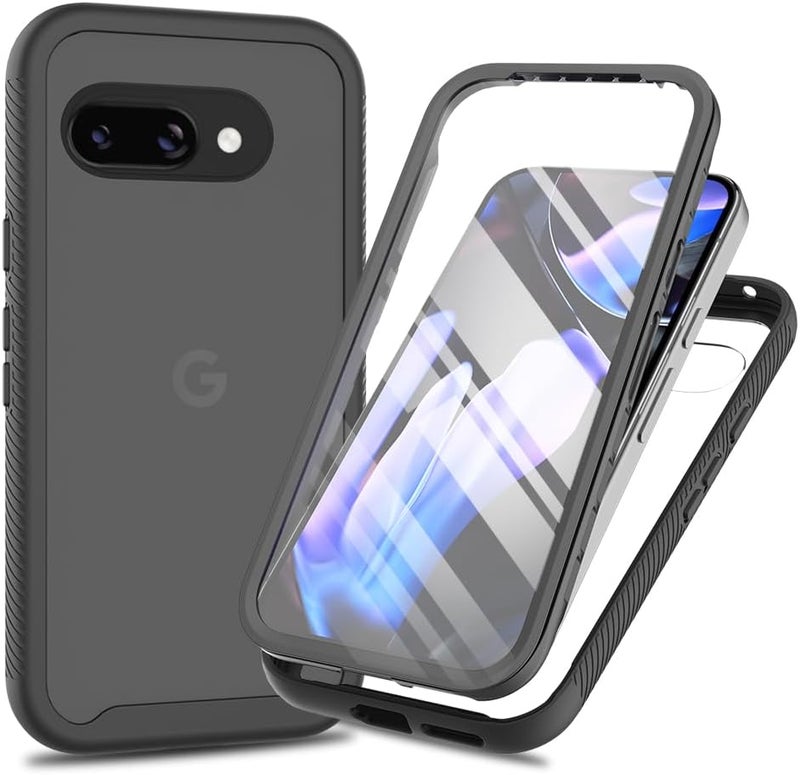 زيني غطاء لهاتف Google Pixel 9a، حماية صدمات 360 درجة مع حماية شاملة وواقي شاشة مدمج، غطاء خارجي متين بإطار، أسود - Image 1