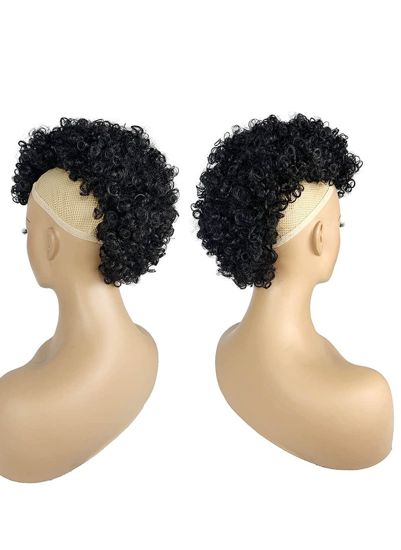 SYOSI - Afro High Puff Hair Bun, Deep Curly Black Mohawk Ponytail Wigs for Black Women, Afro Puff with Bangs Faux Mohawk Hair Piece, Natural Black Mohawk Hair Wigs for Woman with 6 BB Clips - Image 1