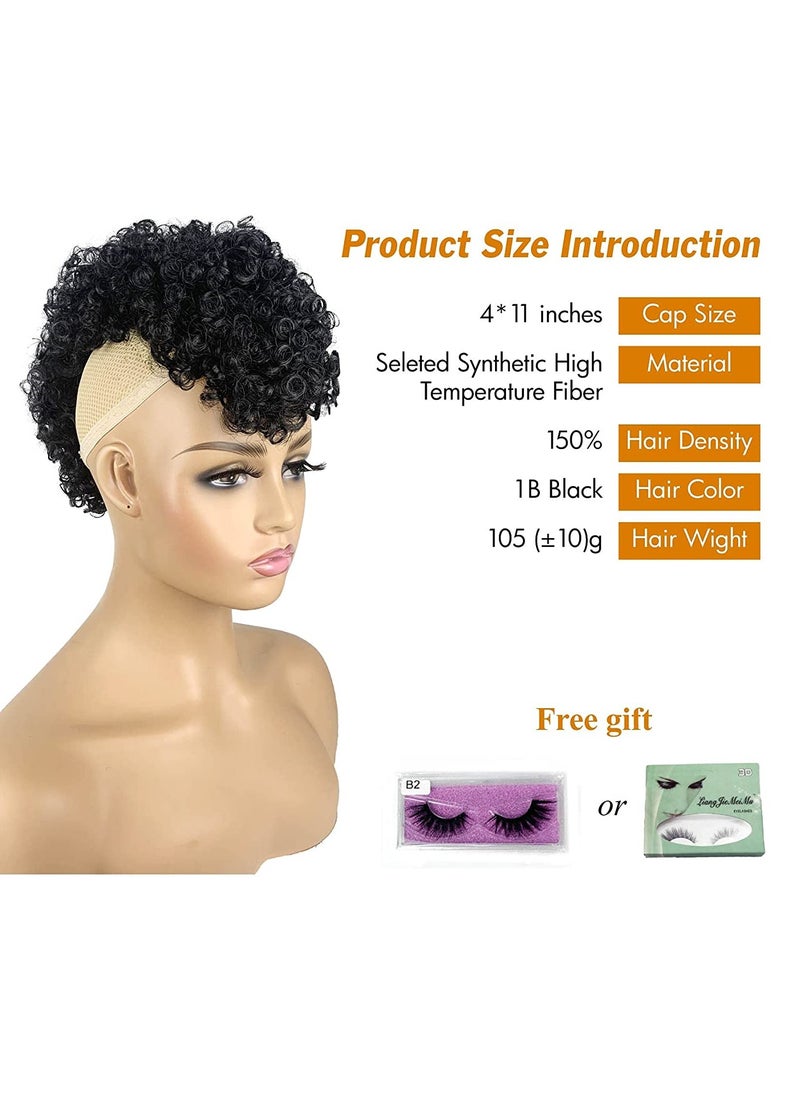 SYOSI - Afro High Puff Hair Bun, Deep Curly Black Mohawk Ponytail Wigs for Black Women, Afro Puff with Bangs Faux Mohawk Hair Piece, Natural Black Mohawk Hair Wigs for Woman with 6 BB Clips - Image 1