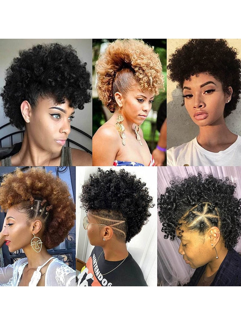 SYOSI - Afro High Puff Hair Bun, Deep Curly Black Mohawk Ponytail Wigs for Black Women, Afro Puff with Bangs Faux Mohawk Hair Piece, Natural Black Mohawk Hair Wigs for Woman with 6 BB Clips - Image 1