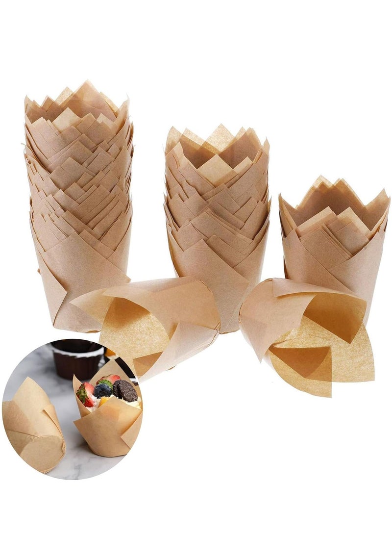 MIXDE 200PCS Tulip Cupcake Liners, Tulip Baking Cups with Greaseproof, Tulip Cupcake Paper, Tulip Muffin Cupcake Paper, Tulip Cupcake Paper Baking Cups for Birthday, Party Wedding (Yellow) - Image 1