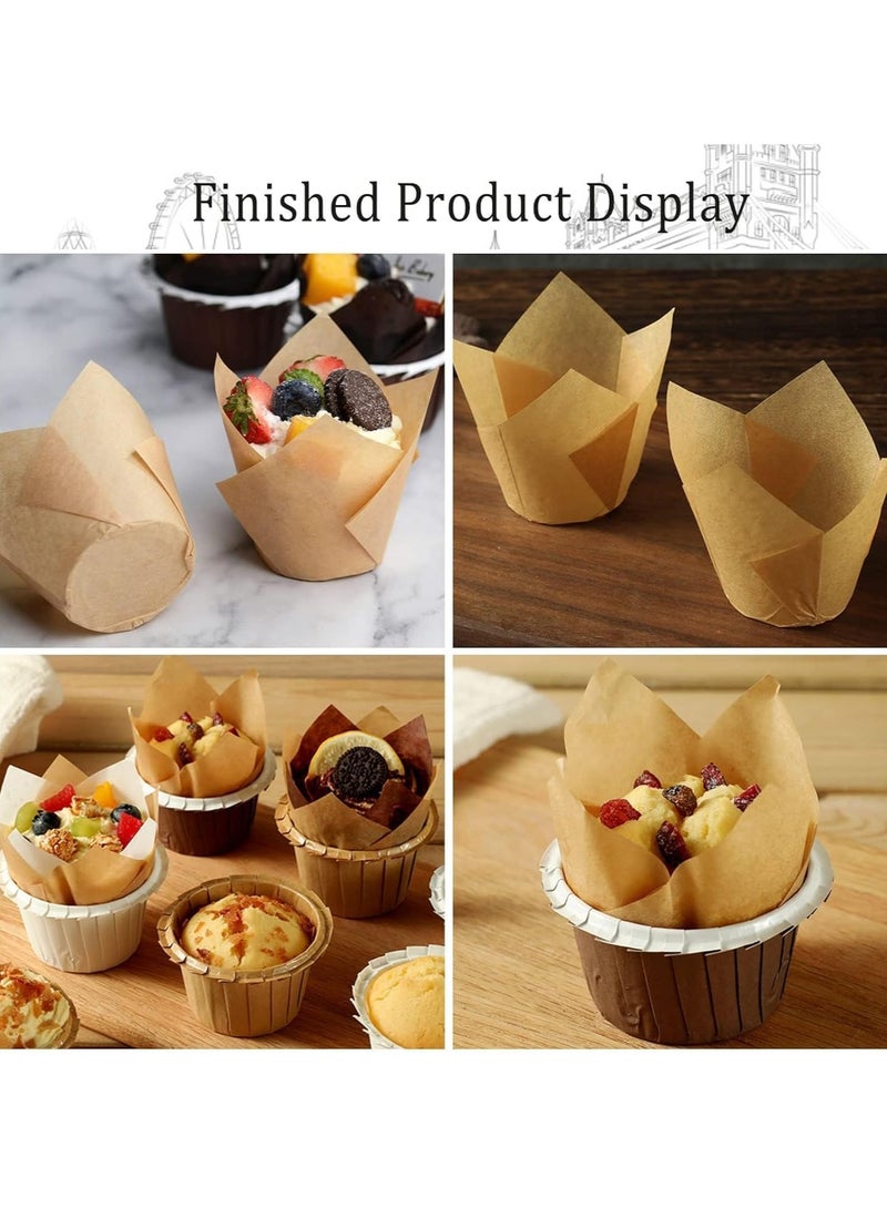 MIXDE 200PCS Tulip Cupcake Liners, Tulip Baking Cups with Greaseproof, Tulip Cupcake Paper, Tulip Muffin Cupcake Paper, Tulip Cupcake Paper Baking Cups for Birthday, Party Wedding (Yellow) - Image 2
