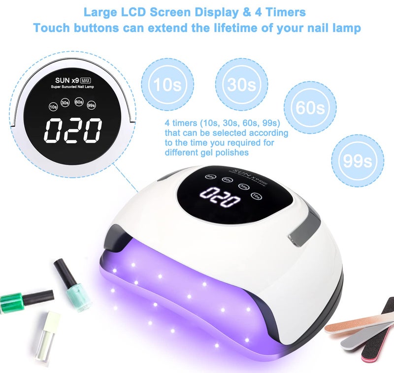 Wisdompark مصباح أظافر LED من Wisdompark بقوة 220 واط لتجفيف الأظافر الجل بسرعة مع 57 حبة مصباح و 4 مؤقتات ضوء UV احترافي لأدوات فن الأظافر في المنزل والصالون باللون الأبيض - Image 4