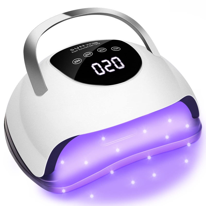 Wisdompark مصباح أظافر LED من Wisdompark بقوة 220 واط لتجفيف الأظافر الجل بسرعة مع 57 حبة مصباح و 4 مؤقتات ضوء UV احترافي لأدوات فن الأظافر في المنزل والصالون باللون الأبيض - Image 1
