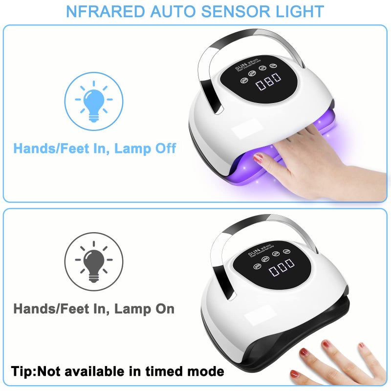 Wisdompark مصباح أظافر LED من Wisdompark بقوة 220 واط لتجفيف الأظافر الجل بسرعة مع 57 حبة مصباح و 4 مؤقتات ضوء UV احترافي لأدوات فن الأظافر في المنزل والصالون باللون الأبيض - Image 5