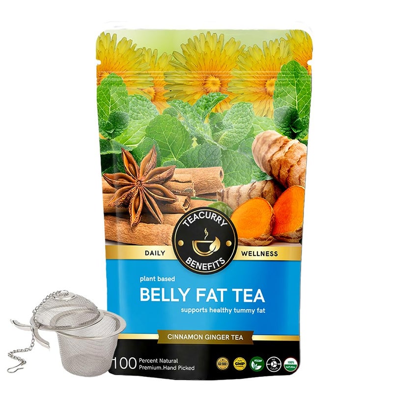 TEACURRY Belly Fat Ginger Tea (100 Grams Loose + Infuser)-Helps To Get Slim Trim Belly|Caffeine Free|Vegan-Zero Sugar - Image 1