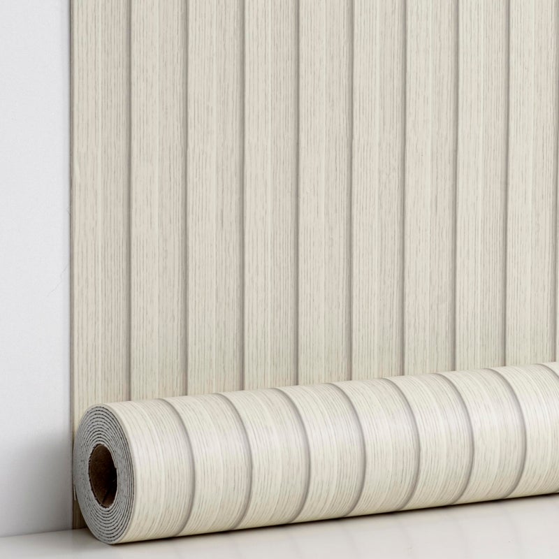 Haimin Wood Grain Slat Wall Panels Peel and Stick Faux Wood Thick Wallpaper 118"x15.75" Waterproof PET & IXPE Foam Paneling (Beige) - Image 1