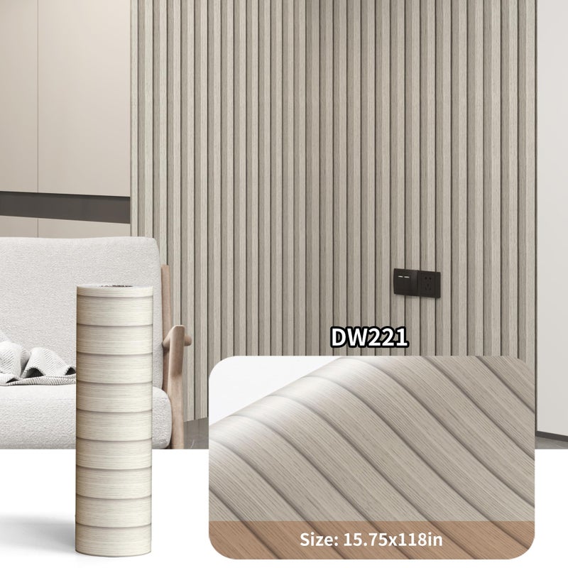 Haimin Wood Grain Slat Wall Panels Peel and Stick Faux Wood Thick Wallpaper 118"x15.75" Waterproof PET & IXPE Foam Paneling (Beige) - Image 2