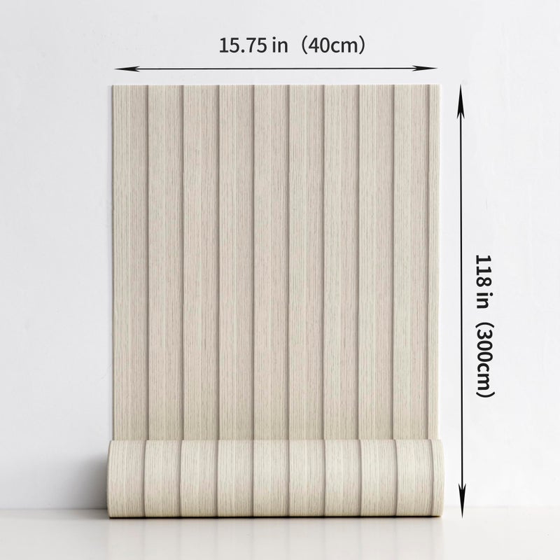 Haimin Wood Grain Slat Wall Panels Peel and Stick Faux Wood Thick Wallpaper 118"x15.75" Waterproof PET & IXPE Foam Paneling (Beige) - Image 4