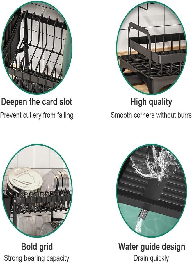 NYTRYD 2 Tier Dish Drying Rack, Stainless Steel Dish Racks with Drain Board, Durable Kitchen Drying Rack with Utensils Holder, Cup Holder - Image 5