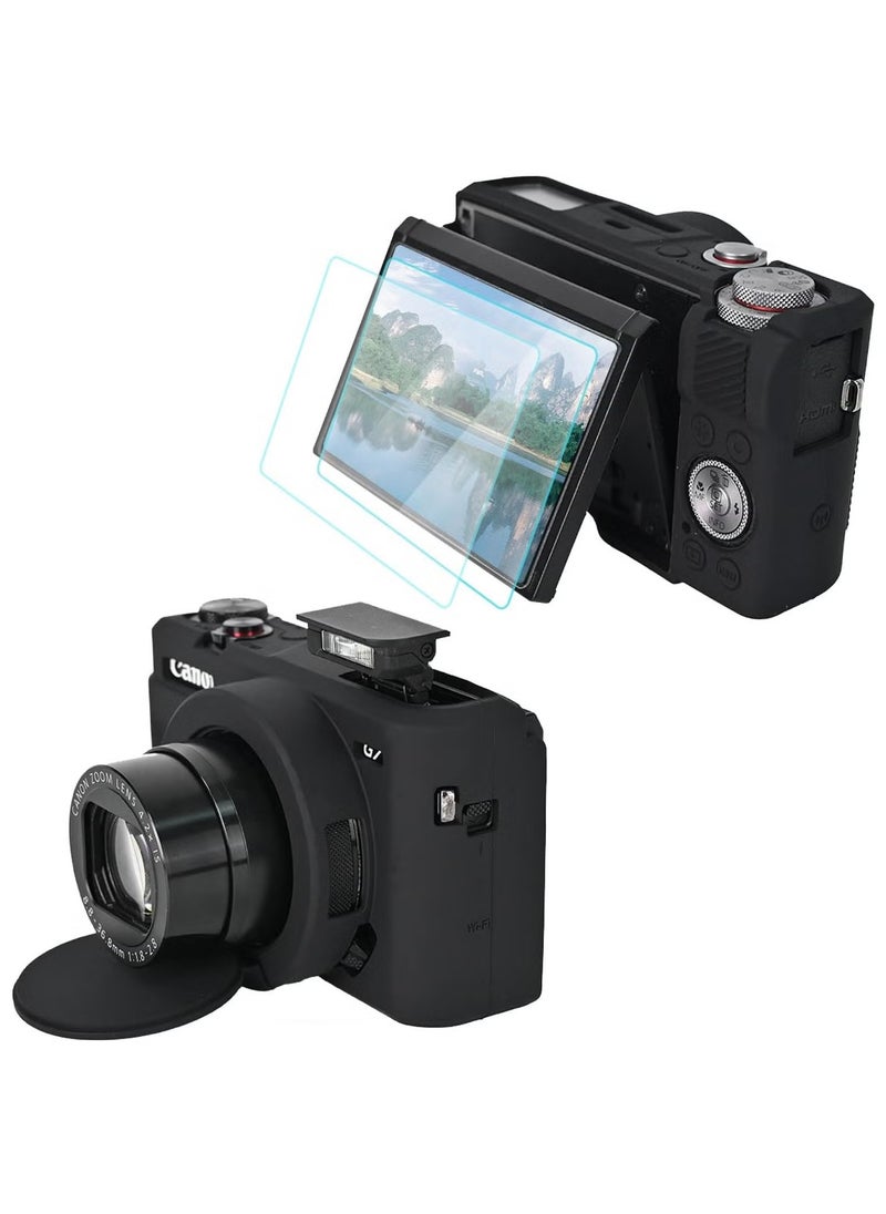 ماركة غير محددة وتأتي علبة الكاميرا الخاصة بـ Canon Powershot G7X Mark III مع مجموعة من واقيات الشاشة المكونة من قطعتين، وحقيبة السيليكون الناعمة G7XIII للحماية الكاملة لواقي غطاء العدسة القابلة للفصل مخصصة لـ Cano  - Image 1