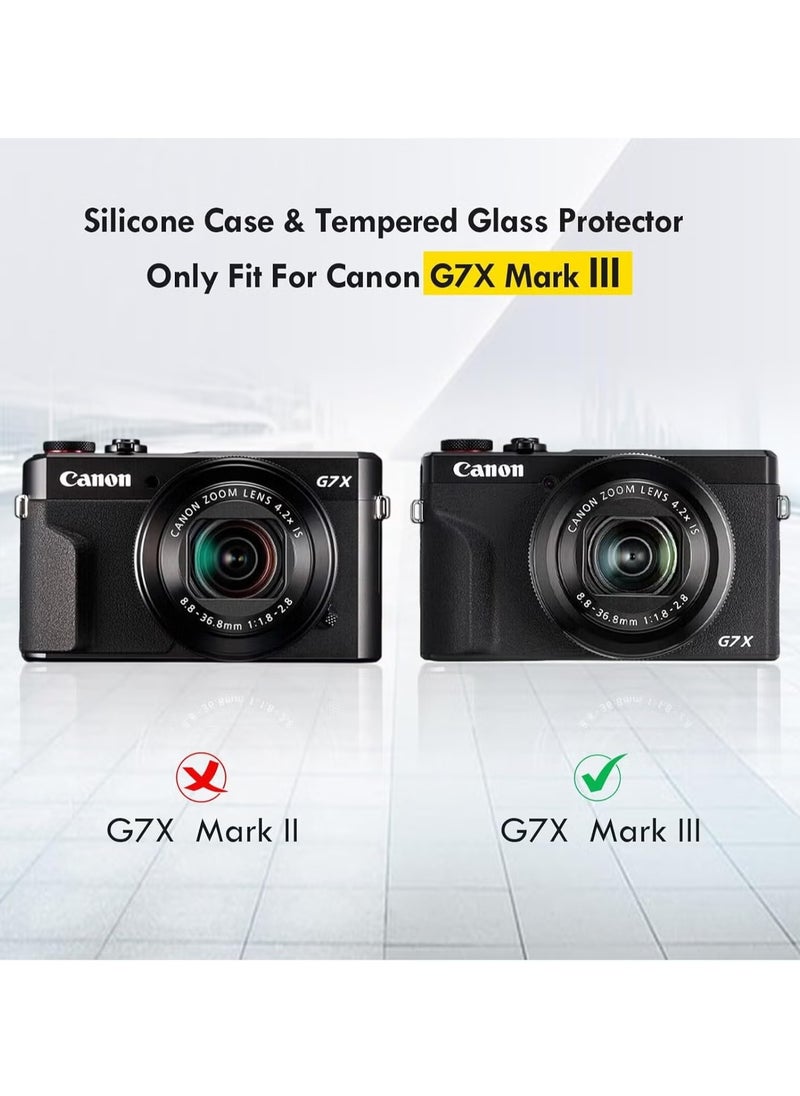 ماركة غير محددة وتأتي علبة الكاميرا الخاصة بـ Canon Powershot G7X Mark III مع مجموعة من واقيات الشاشة المكونة من قطعتين، وحقيبة السيليكون الناعمة G7XIII للحماية الكاملة لواقي غطاء العدسة القابلة للفصل مخصصة لـ Cano  - Image 2