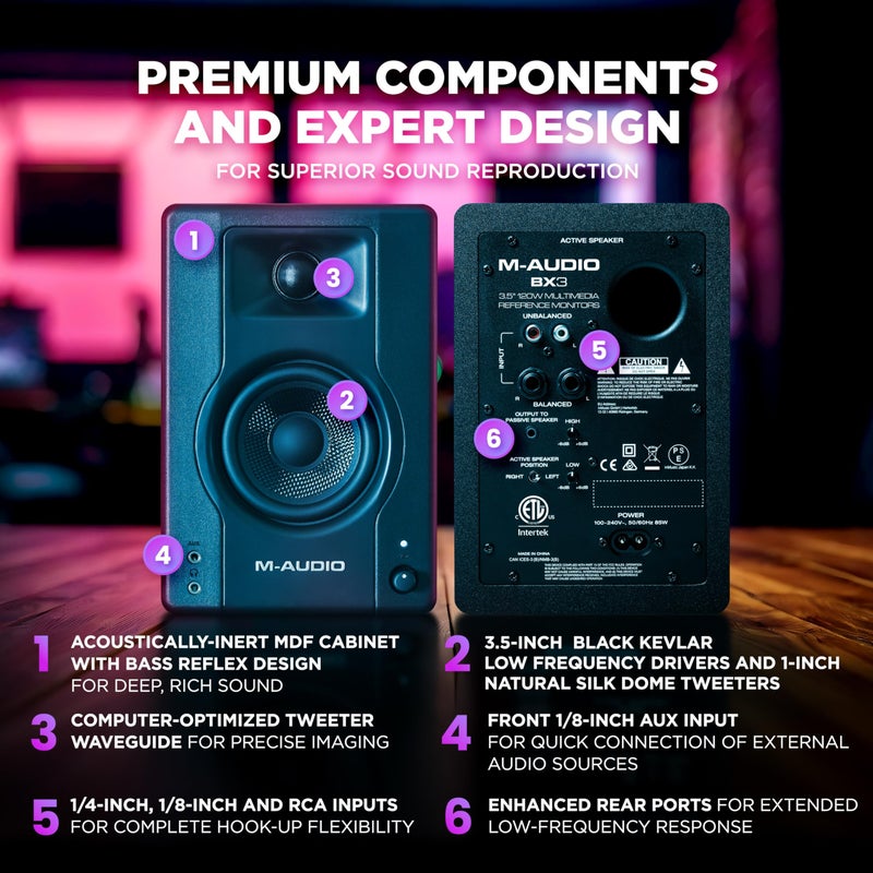 M-AUDIO BX3 Pair 3.5" Studio Monitors, HD PC Speakers for Recording and Multimedia with Music Production Software - Image 3