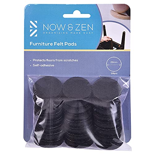 Now & Zen Self Adhesive Round Furniture Felt Pads for Hard Surfaces - Non-Scratch Heavy Duty Furniture Leg Guards (28 MM - Pack of 24, Black) - Image 1