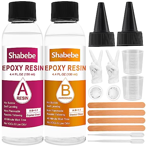 Shabebe Epoxy Resin, 8.8OZ Epoxy Resin Crystal Clear, Not-Yellowing No-Bubble, Self Leveling Easy Pour/Mix 1:1 Casting Kit & Coating for DIY Jewelry Making, Art Resina Clear Crafts, Molds,River Tables - Image 1