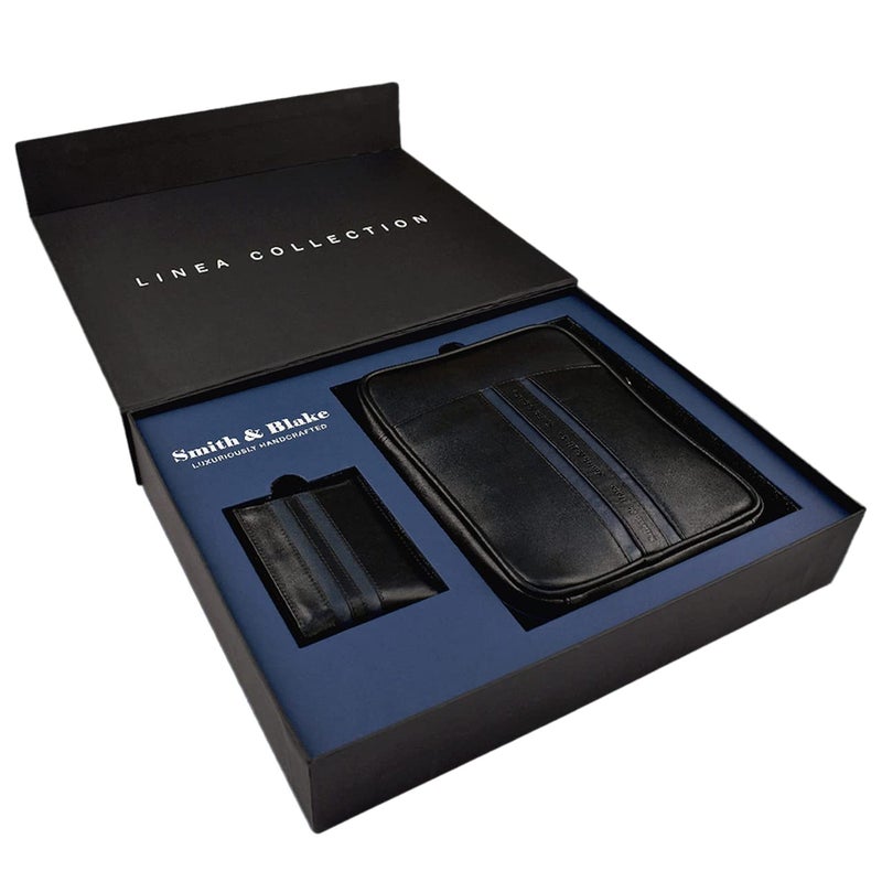 Smith & Blake Smith Blake Gift Combo Set for Men Cross Body Bag and Wallet Black Premium Leatherette Gift for Men Linea - Image 1