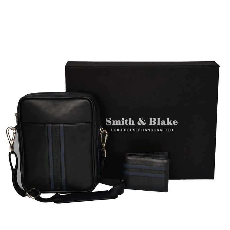 Smith & Blake Smith Blake Gift Combo Set for Men Cross Body Bag and Wallet Black Premium Leatherette Gift for Men Linea - Image 3