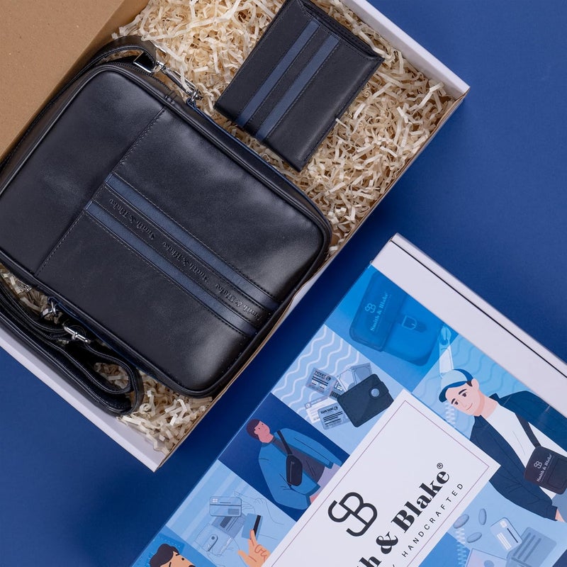 Smith & Blake Smith Blake Gift Combo Set for Men Cross Body Bag and Wallet Black Premium Leatherette Gift for Men Linea - Image 2