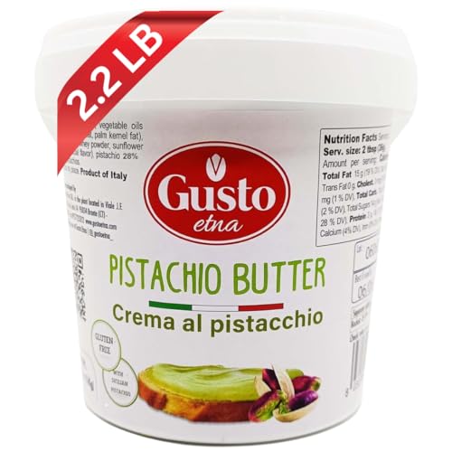 GUSTO ETNA Pistachio Cream, Sweet Nut Butter, Bulk Tub, Rich & Nutty filling for Knafeh Pistachio Chocolate Bars, Sweet Pistachios Spread, Pistachios Paste & more Product of Sicily, Italy, 2.2 LB (1 Kg) - Image 1