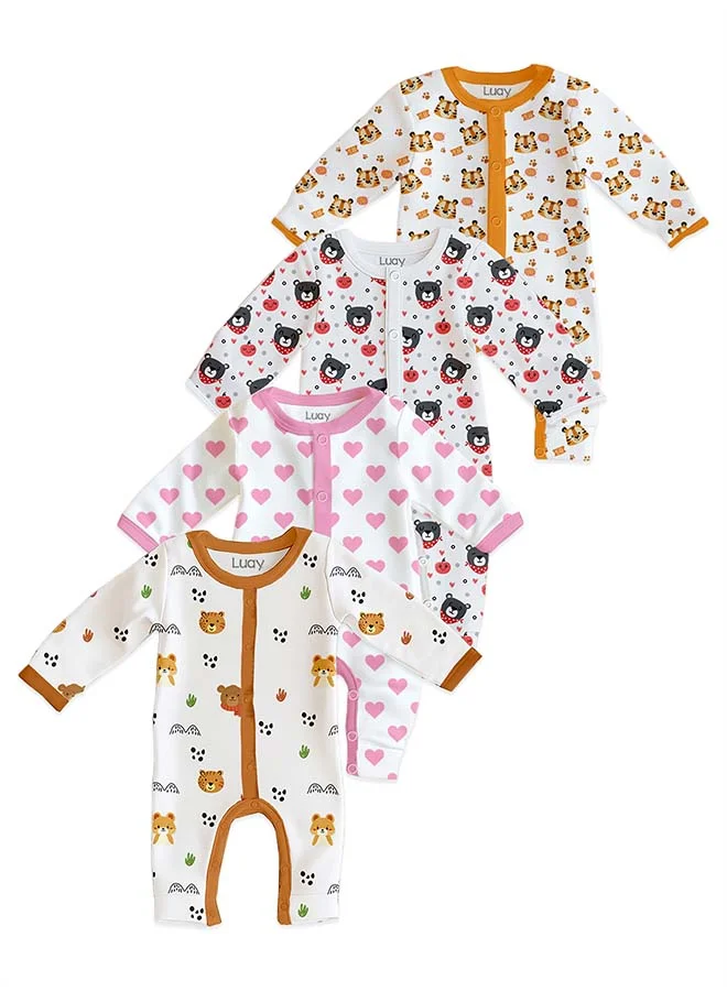 لؤي 100% Cotton Full Sleeves Baby Printed Romper,Sleepsuit for Baby Girls & Boys