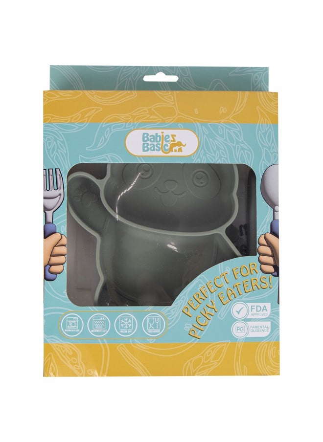 Babies Basic Feeding Set, 3 Piece, Silicone Set For Self Feeding, Learning & Fine Motor Skills Soft, Easy To Grip,Silicone Suction Plate With Silicone Spoon And Fork- Green  - Image 5
