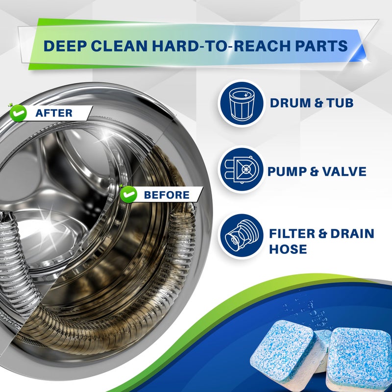 Whirl Fresh Washing Machine Cleaner Tablets, 24 Pack-Deep Cleaning Tablets for Top & Front Load HE Washer Cleaners, Descaler & Deodorizer, Septic Safe, Cleans Drum, Tub, Seal & All Internal Parts - Image 4