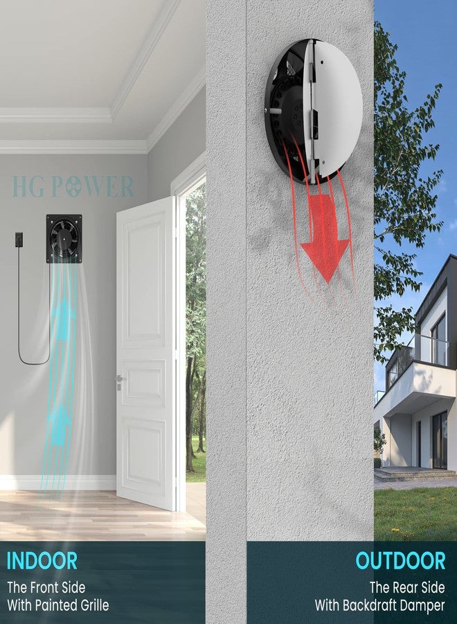 HG Power Diameter 150 mm Extractor Fan Bathroom Fan Quiet with Return Flap Powerful Wall Fan with EU Plug for Kitchen Bathroom Garage Basement (Black) - Image 5
