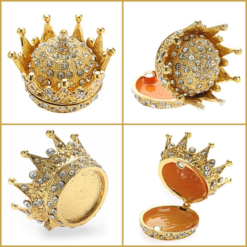 ELLDOO Gold Crown Trinket Box, Vintage Metal Enameled Decorative Box Ring Earrings Jewelry Organizer Gift Box for Girl Women - Image 3