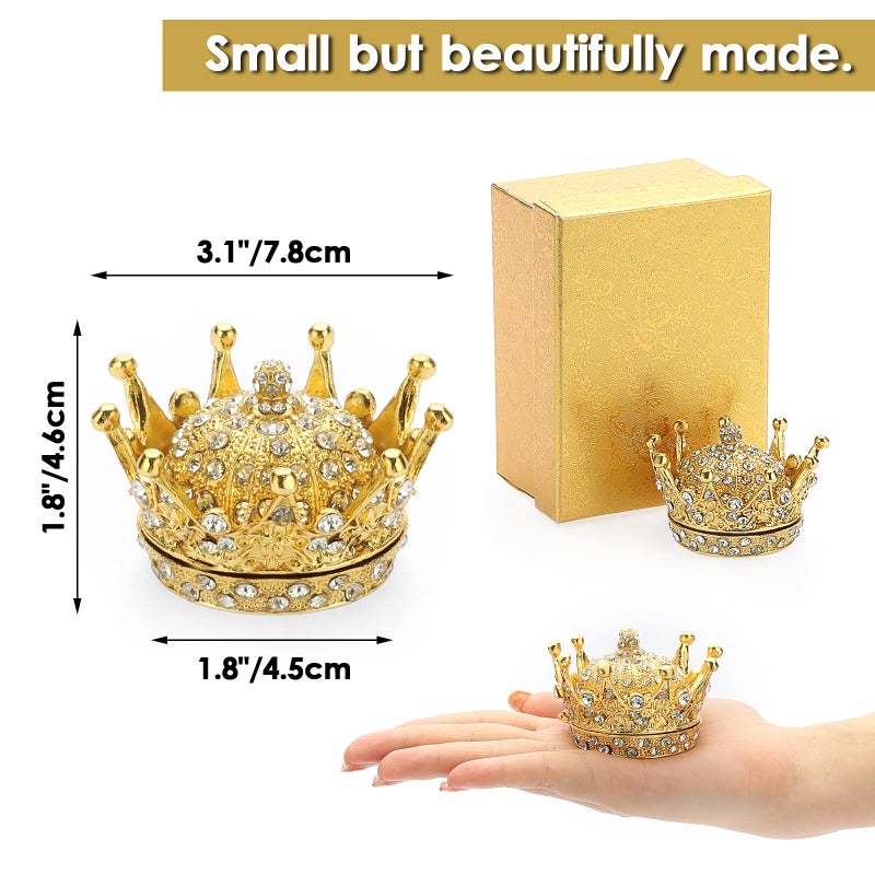 ELLDOO Gold Crown Trinket Box, Vintage Metal Enameled Decorative Box Ring Earrings Jewelry Organizer Gift Box for Girl Women - Image 2