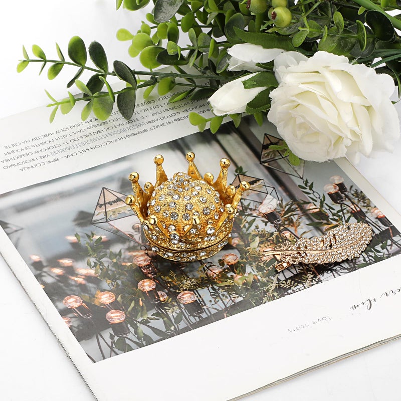 ELLDOO Gold Crown Trinket Box, Vintage Metal Enameled Decorative Box Ring Earrings Jewelry Organizer Gift Box for Girl Women - Image 5