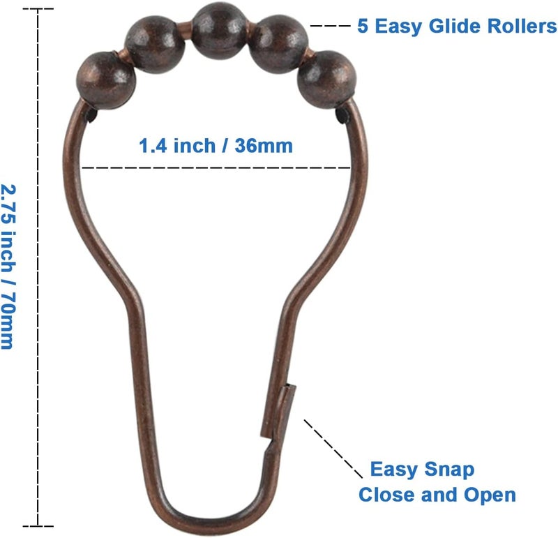 Ansxiy Shower Curtain Hooks Rings, Rustproof Metal Shower Curtain Rings for Bathroom Shower Rods Curtains - Set of 12, Bronze - Image 2