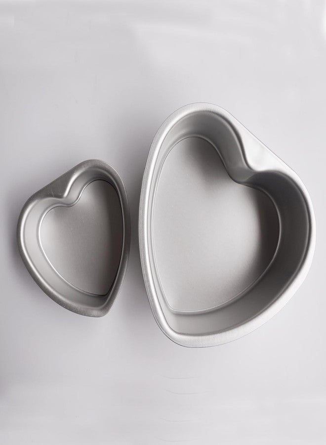 LoveDeal 2Pcs Heart Shaped Cake Pans 4 Inch and 6 Inch with Removable Bottom, Small Baking Pans, Heart Shape Cake Molds, Cheesecake Pans for Brownies, Oven Baking - Aluminum - Image 2