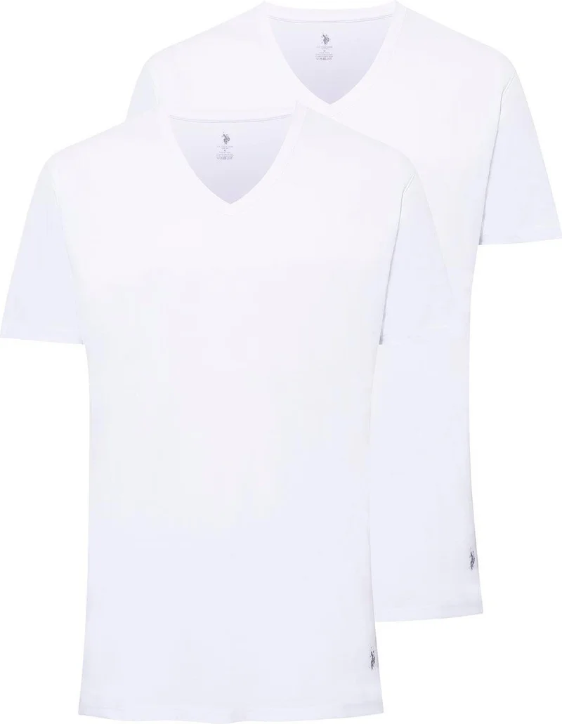 يو اس بولو اسن 90001 Men's Battal 2-Pack V-Neck T-Shirt-White