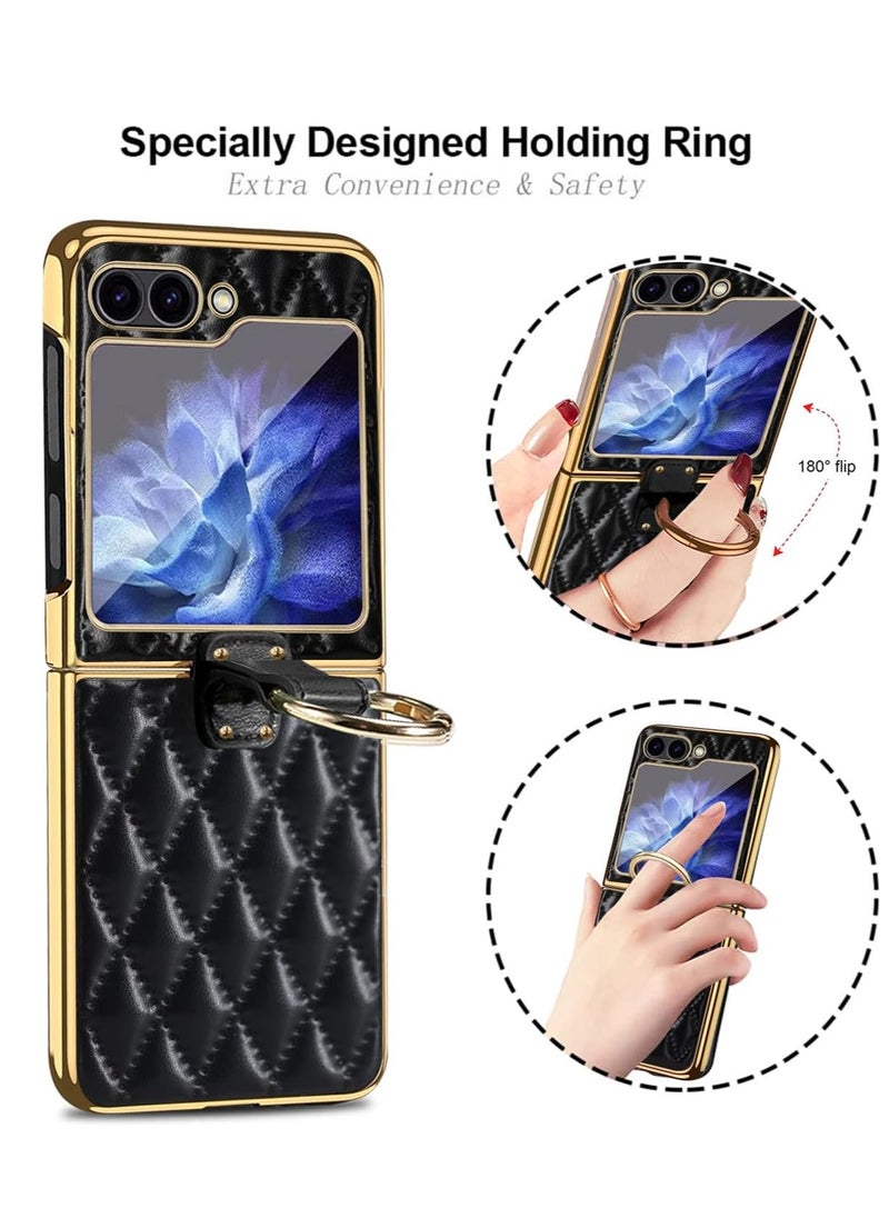 Generic - Samsung Galaxy Z Flip 6 Case Soft Diamond Pattern Leather and Decorative Ring Folding Mobile Phone Case Simple Atmosphere Slim and Stylish Durable Anti-Fingerprint White - Image 1