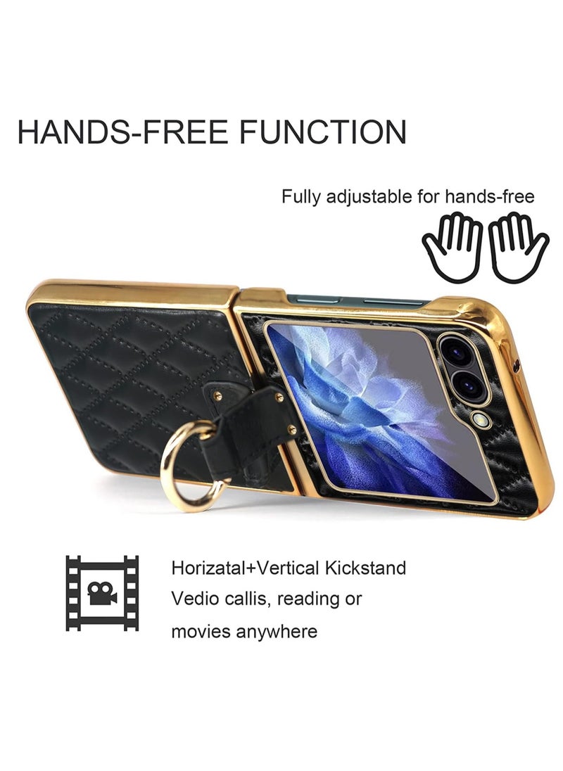 Generic - Samsung Galaxy Z Flip 6 Case Soft Diamond Pattern Leather and Decorative Ring Folding Mobile Phone Case Simple Atmosphere Slim and Stylish Durable Anti-Fingerprint White - Image 1