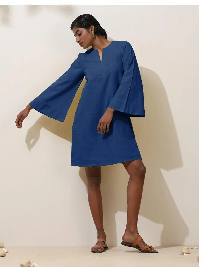 trueBrowns trueBrowns Blue Cotton Blend Short Dress