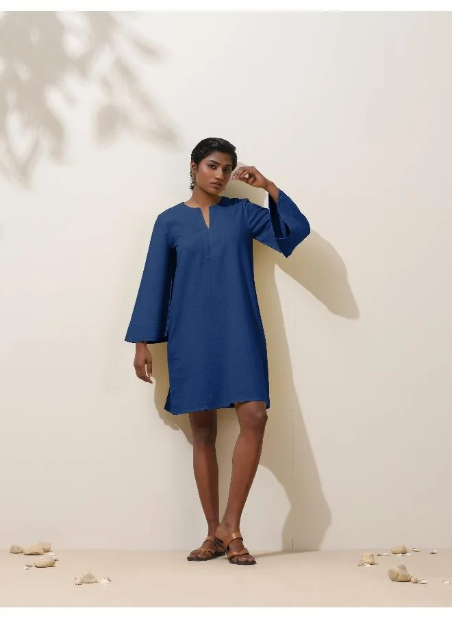 trueBrowns trueBrowns Blue Cotton Blend Short Dress