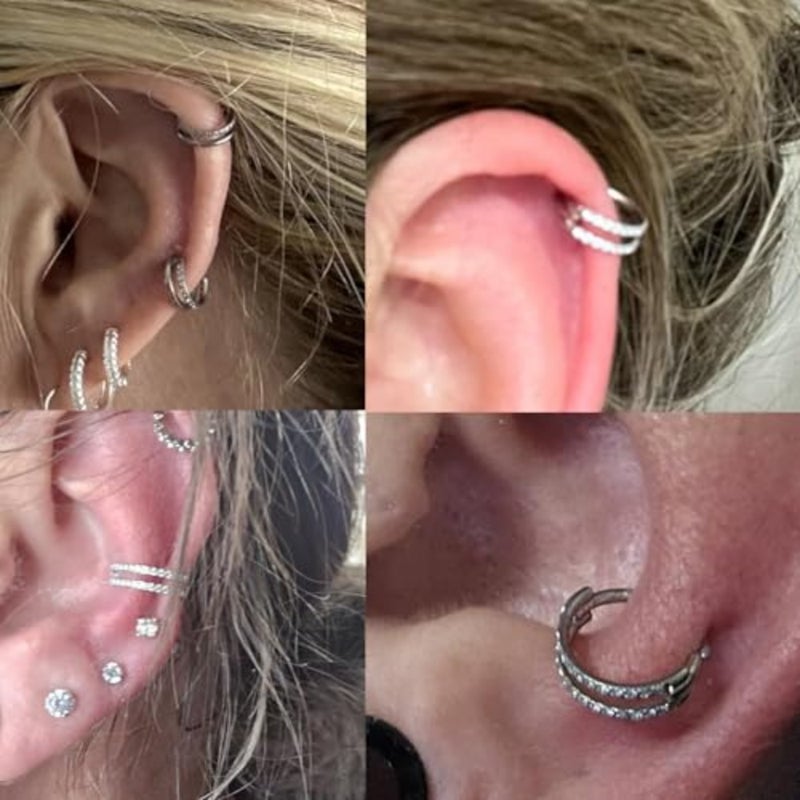 Silver Cartilage Earrings For Women Helix Piercing Jewelry Double Hoop Earring Cartilage Hoop Second Hole Earrings For Women 16G Septum Ring Clicker Nose Ring 8mm Hinged Nose Hoops 2pcs - Image 3