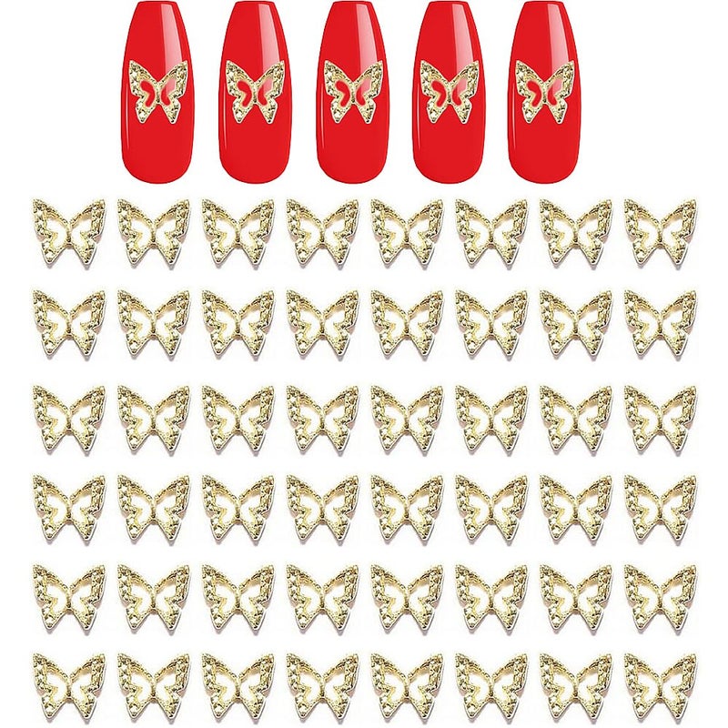 KACHIMOO Gold Butterfly Nail Charms50 Pieces Nail Charms Nail Butterfly Charms for Acrylic Nails DIY Craft Nail Art Accessories Gold