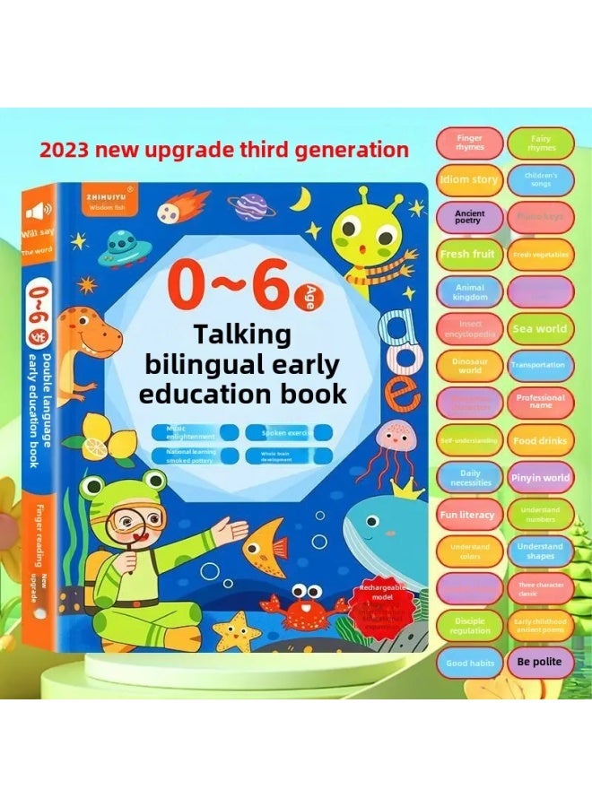 Baby Early Education Talking Book Learning Machine For Children Aged 0-8 Years Old Educational Toys For Kids-Color:【Rechargeable】 Smart Fish 0-8 Years Old Bilingual Early Teaching (blue) - Image 2
