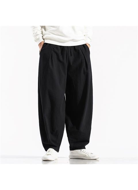Generic - Loose Cotton Linen Mens Pants Spring Autumn Casual High Waist Straight Leg Long Trousers for Elderly Men Outdoor Wear Black 3 - Image 1