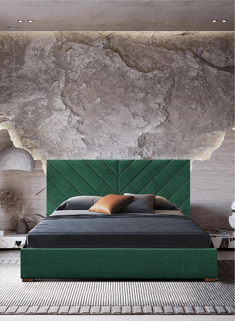 Syla Upholstered Velvet Bed Frame Bedroom Furniture Strong And Sturdy Modern Design Wooden Bed  Dark Slate Green Double Size 140 x 200cm