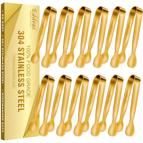 EDDEAS 12 PCS Small Serving Tongs, 4.3" Mini Gold Tongs, Gold Kitchen Tongs for Serving Food, Coffee Bar, Tea Party, Desserts Party and Ice Bucket - Image 1