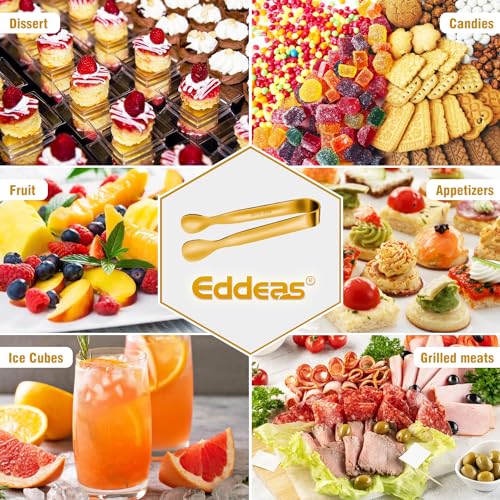 EDDEAS 12 PCS Small Serving Tongs, 4.3" Mini Gold Tongs, Gold Kitchen Tongs for Serving Food, Coffee Bar, Tea Party, Desserts Party and Ice Bucket - Image 5