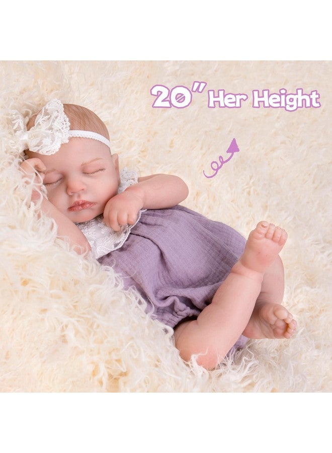 Aori Realistic Reborn Baby Doll 20" Lifelike Sleeping Newborn Girl with Poseable Limbs, Weighted Body, Feeding Set - Collectible Gift for New Moms, Grandparents, Kids 3+ - Image 5