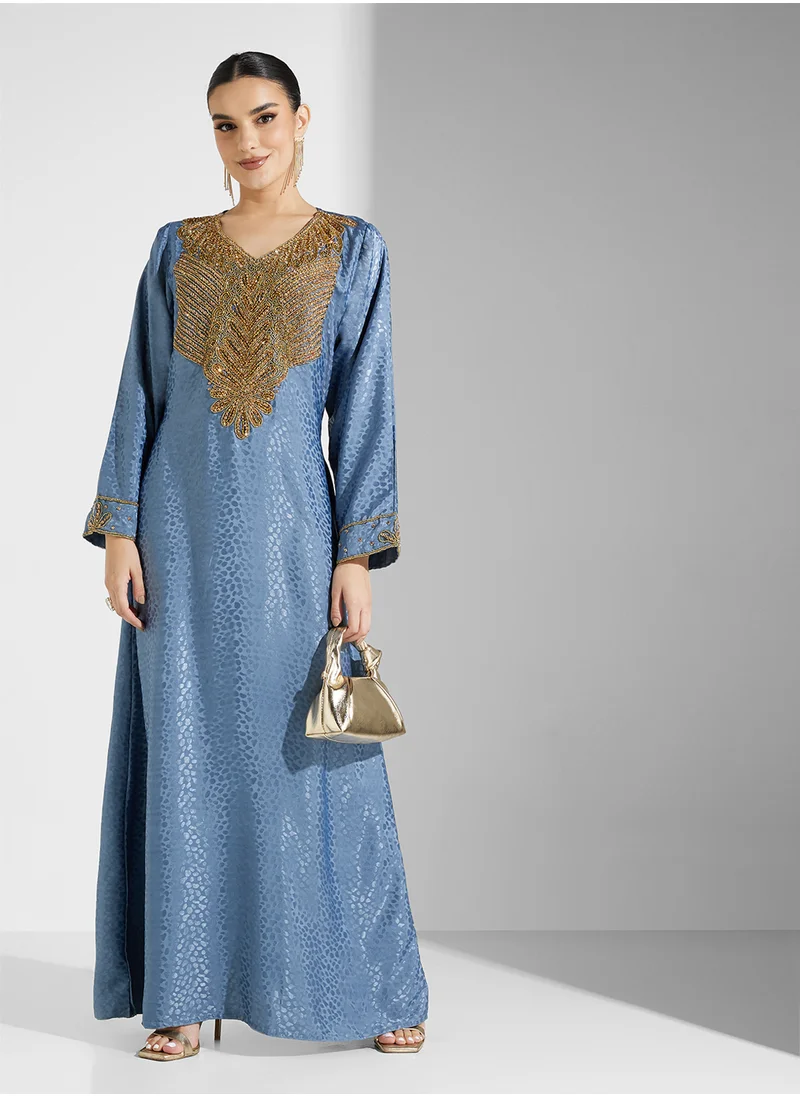 ARABIAN CLOSET Embellished Belted Jalabiya