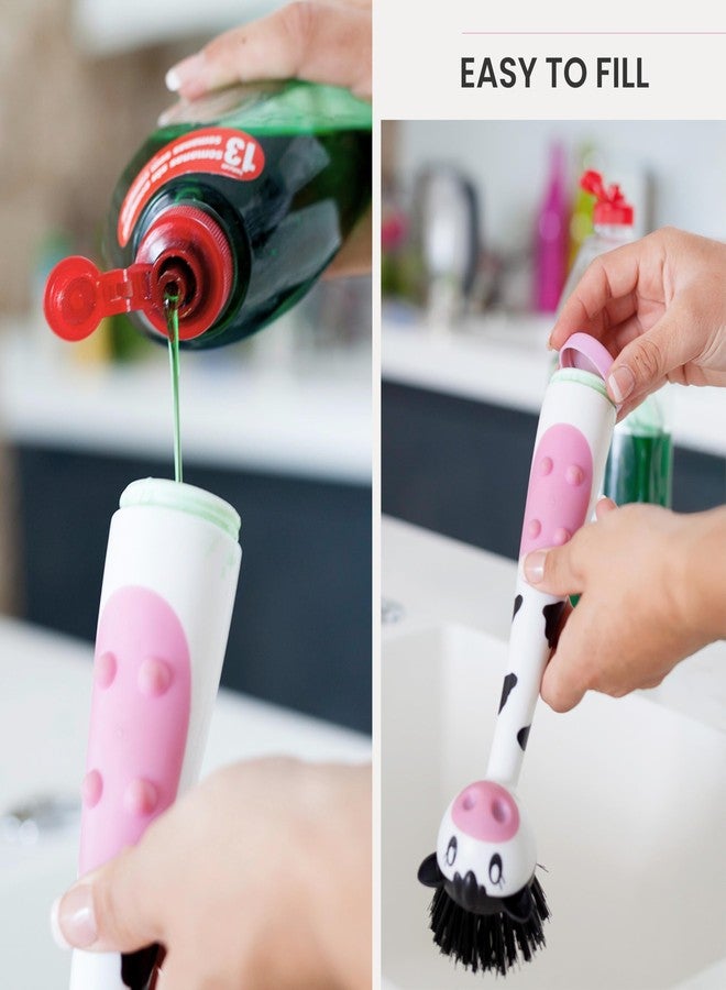 Vigar Moo Cow-Shaped Soap Dispensing Dish Brush, Dish Brush with Soap Dispenser for Pot Scrubber, Dishes, Sink, and Kitchen Essentials, White, Black - Image 4