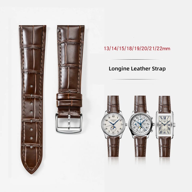 Bluejw Logo Surface Bamboo Pattern Leather Strap for Longines – Replace 14mm 15mm 20mm Full Grain Cowhide Watch Band - Image 1